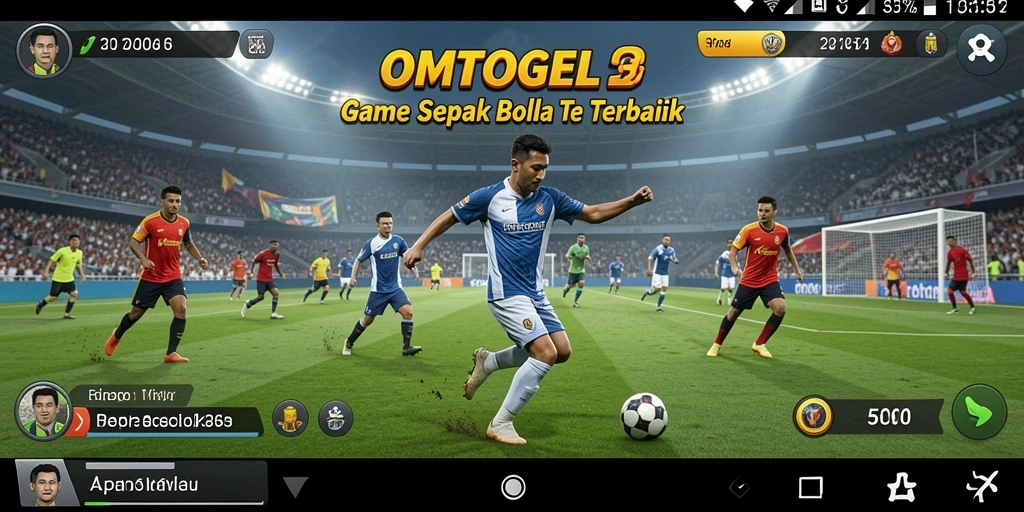 Tampilan gameplay seru di OMTOGEL dengan aksi sepak bola nyata.