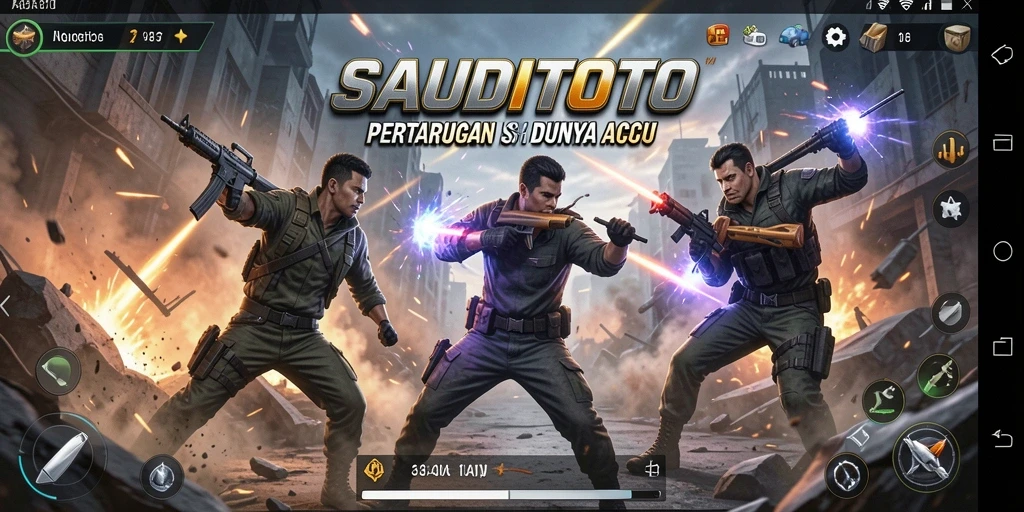Screenshot gameplay SAUDITOTO yang menampilkan aksi pertempuran seru.