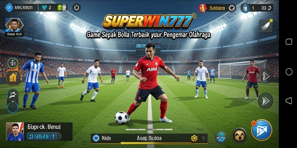 Screenshot gameplay SUPERWIN777 menampilkan aksi seru di lapangan sepak bola.